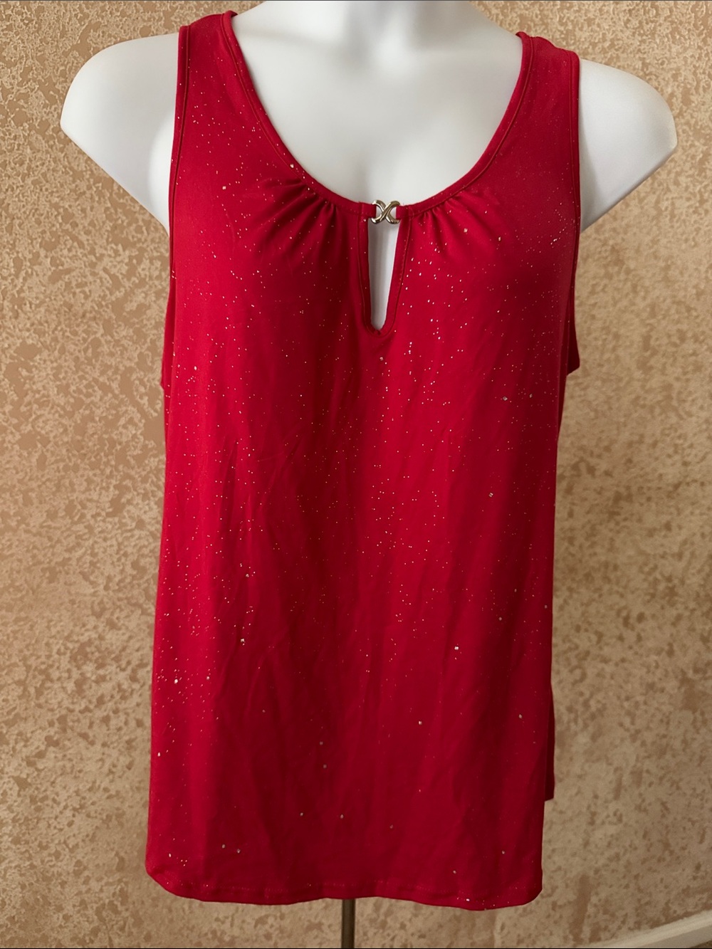 Red Sleeveless Glitter Keyhole Tank Top